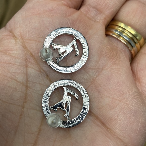 New! LV & Crystals Designer Style Silver Tone Earrings - Picture 3 of 5